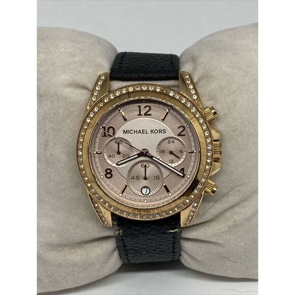 Michael Kors Blair MK-5943 Women's Black Leather Analog Dial Quartz Watch WFH92 - Picture 3 of 12